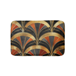 Alfombrilla De Baño Motivo de ventilador Art Deco negro, dorado y rojo