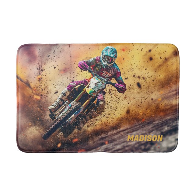 Alfombrilla De Baño Motocross de nombre personalizado (Anverso)