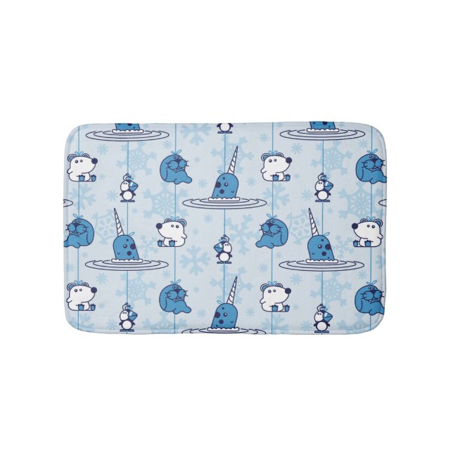 Alfombrilla De Baño Mr. Narwhal Blue Snowflake Pattern (Anverso)