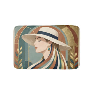 Alfombrilla De Baño Mujer con sombrero de sol art déco