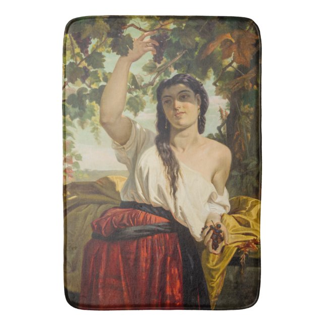 Alfombrilla De Baño Mujer italiana recogiendo uvas (cosecha de verano) (Frente vertical)