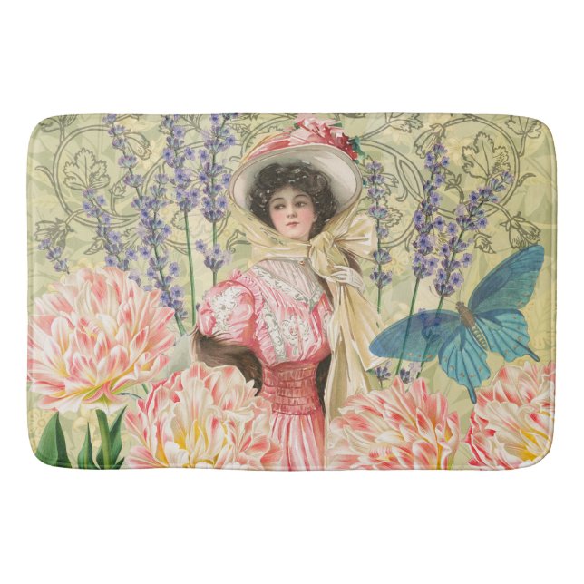Alfombrilla De Baño Mujer victoriana floral rosa Regencia (Anverso)