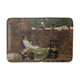 Alfombrilla De Baño Mujeres Chateando sobre la pared del jardín (Gossi