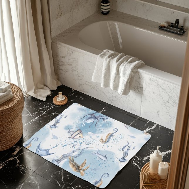 Alfombrilla De Baño Mundo submarino caprichoso - Patrón de criaturas m (Subido por el creador)