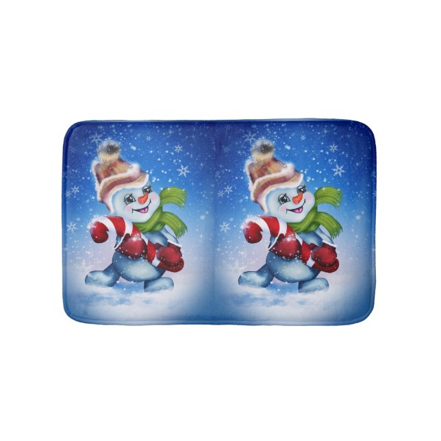 Alfombrilla De Baño Muñeco de nieve con una bufanda  (Anverso)