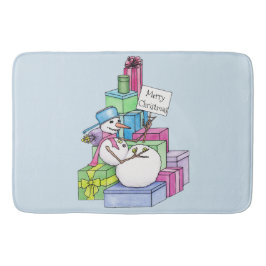 Alfombrilla De Baño Muñeco de nieve relajándose sobre regalos