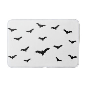 Alfombrilla De Baño Murciélagos Negros & Halloween Chic Lindo Blanco