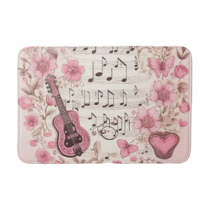 Alfombrilla De Baño Music Notes and Flowers Retro Style