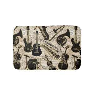 Alfombrilla De Baño Música de hojas e instrumentos Black/Gold ID481