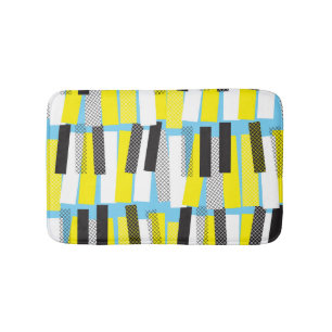Alfombrilla De Baño Música de jazz, patrón geométrico azul amarillo.