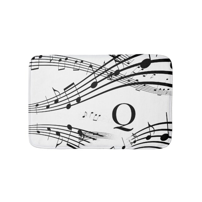 Alfombrilla De Baño Música moderna Notas Monograma blanco negro Mat (Anverso)