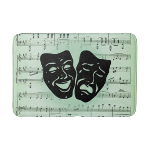 Alfombrilla De Baño Música verde y máscaras griegas de teatro