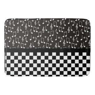 Alfombrilla De Baño Música y tablero de cheques en blanco y negro