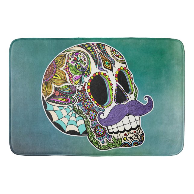 Alfombrilla De Baño Mustache Sugar Skull Bath Mat (Anverso)