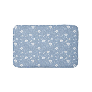 Alfombrilla De Baño Muted Blue And White Wildflower Pattern