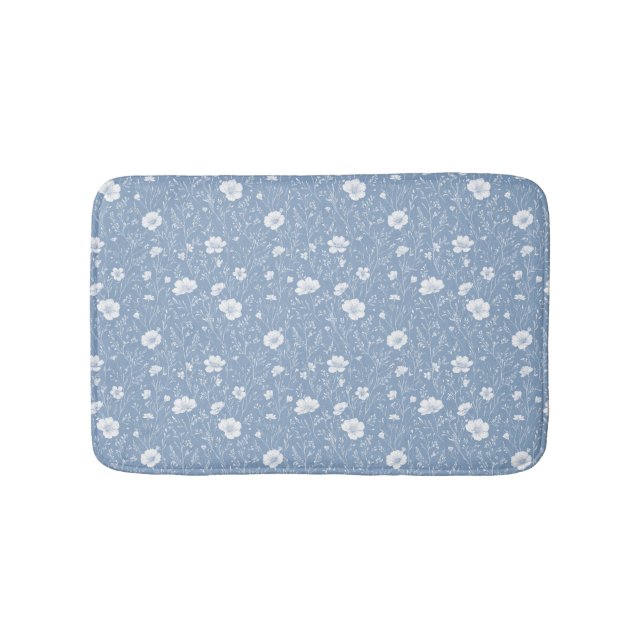 Alfombrilla De Baño Muted Blue And White Wildflower Pattern (Anverso)