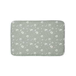 Alfombrilla De Baño Muted Sage Green And White Wildflower Pattern