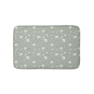 Alfombrilla De Baño Muted Sage Green And White Wildflower Pattern