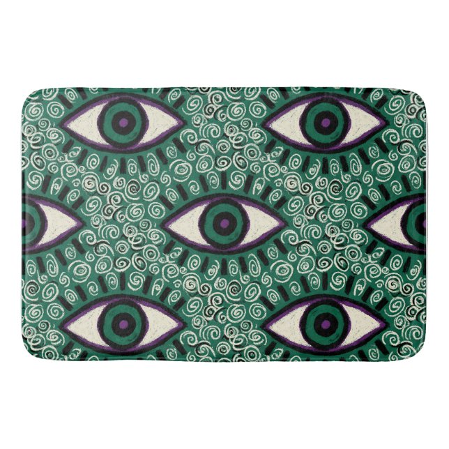 Alfombrilla De Baño "Mystic Emerald Eyes" - Psychedelic Swirl Seamless (Anverso)