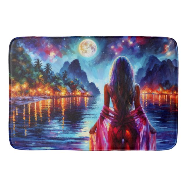 Alfombrilla De Baño Mystic woman under full moon reflections art (Anverso)