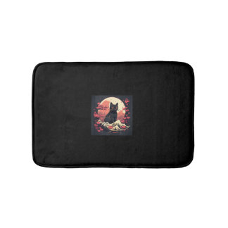 Alfombrilla De Baño Mystical Sakura Night_ Black Cat con Luna llena
