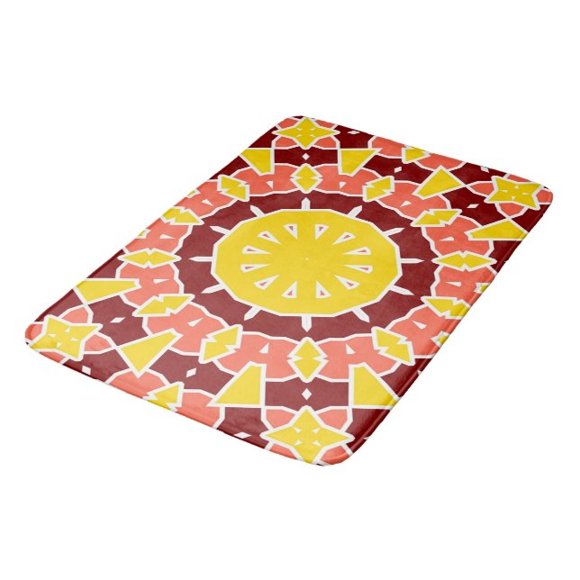 Alfombrilla De Baño Naranja Amarillo negrita Mandala geométrica (Angular)