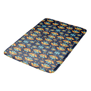 Alfombrilla De Baño Naranja Art Nouveau y floral azul
