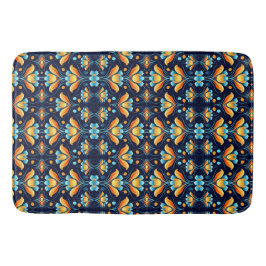 Alfombrilla De Baño Naranja Art Nouveau y floral azul