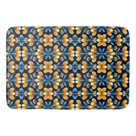 Alfombrilla De Baño Naranja Art Nouveau y floral azul