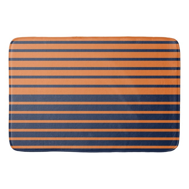 Alfombrilla De Baño Naranja azul de la marina estriado horizontal (Anverso)