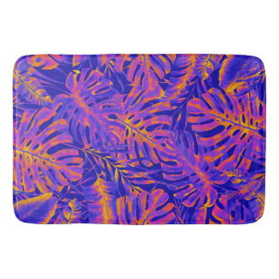 Alfombrilla De Baño Naranja Azul Eléctrico Hojas de Palma Tropical Isl