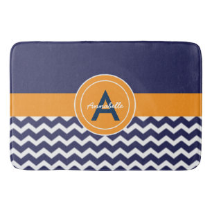 Alfombrilla De Baño Naranja azul oscuro Chevron