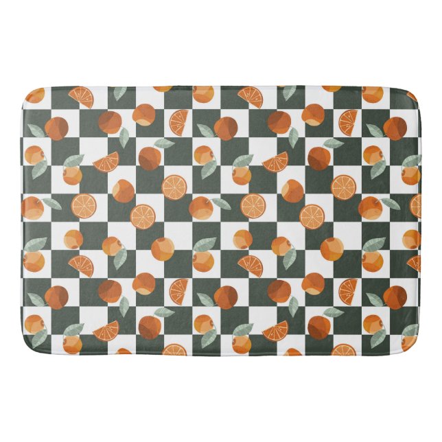 Alfombrilla De Baño Naranja Bliss Dark Checkers Verde azulados (Anverso)