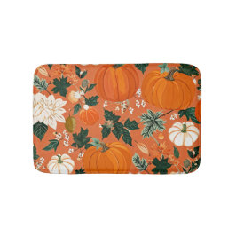 Alfombrilla De Baño Naranja Boho Calabaza Patrón floral otoñal