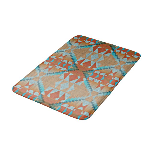 Alfombrilla De Baño Naranja Brown Aqua Turquoise Blue Tribal Art (Angular)