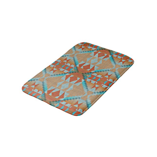 Alfombrilla De Baño Naranja Brown Aqua Turquoise Blue Tribal Art (Angular)