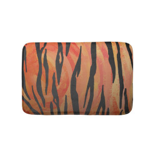 Alfombrilla De Baño Naranja caliente tigre e impresión en negro