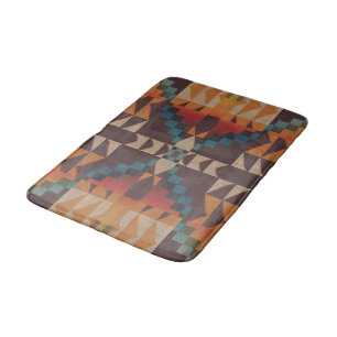 Alfombrilla De Baño Naranja de óxido: arte tribal azul oscuro marrón r