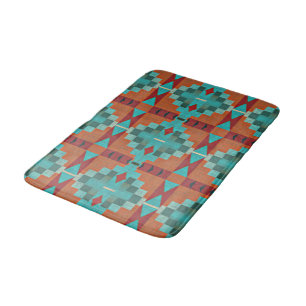 Alfombrilla De Baño Naranja de óxido rojo arte tribal azul turquesa Ve