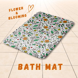 Alfombrilla De Baño Naranja de patrones de flores Swirl Berry en blanc