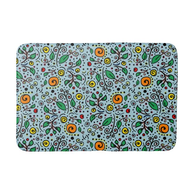 Alfombrilla De Baño Naranja de patrones de flores Swirl Berry en Verde (Anverso)