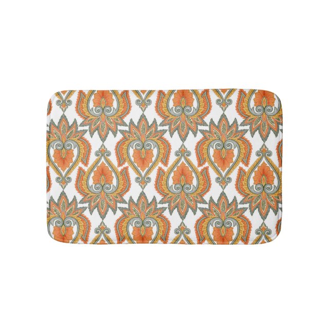 Alfombrilla De Baño Naranja Floral Paisley (Anverso)