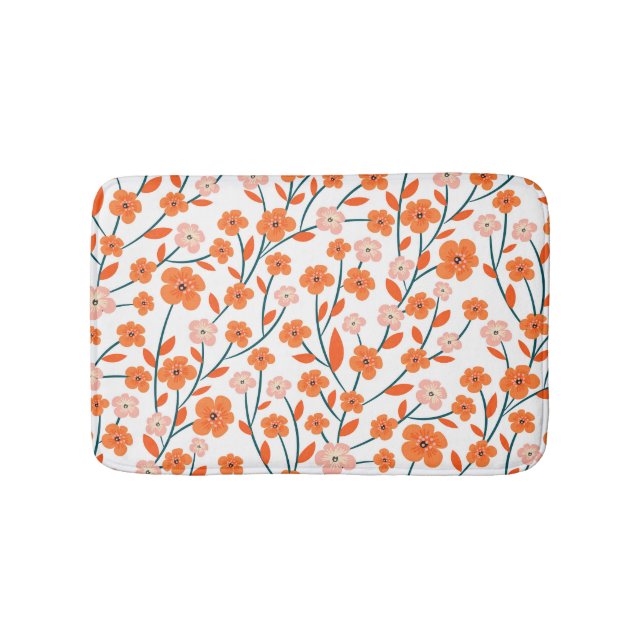 Alfombrilla De Baño Naranja floral Pastel blanco sin soldadura (Anverso)