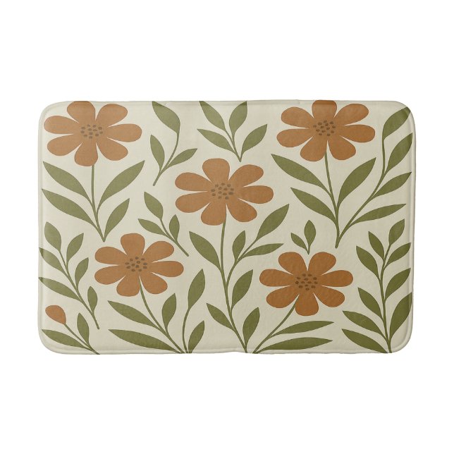 Alfombrilla De Baño Naranja Flores Bath Mat (Anverso)