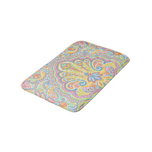 Alfombrilla De Baño Naranja Lime Green Pink Paisley Floral Art Motif