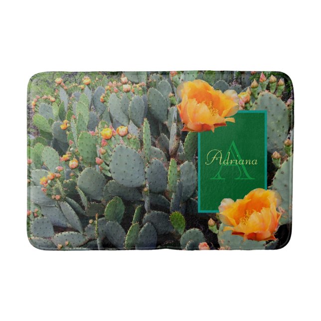 Alfombrilla De Baño Naranja Monograma Personalizado Cactus Pear Rápida (Anverso)