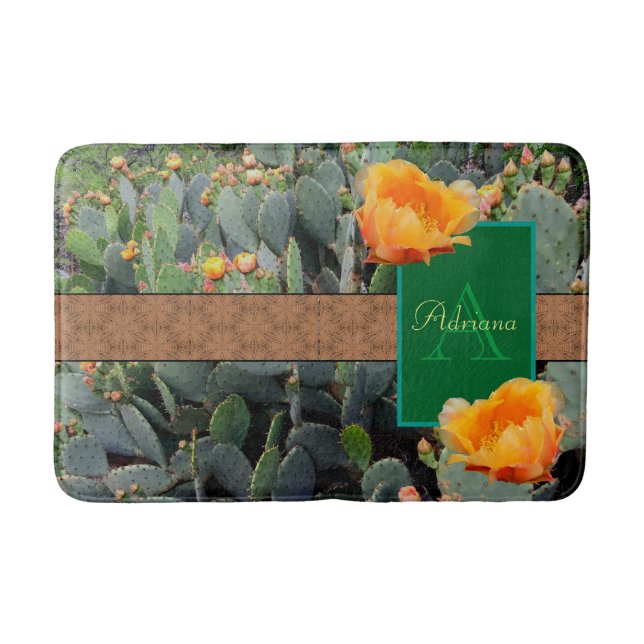 Alfombrilla De Baño Naranja Monograma Personalizado Pear Cactus 2 (Anverso)