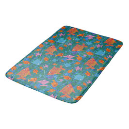 Alfombrilla De Baño Naranja Pescado subacuático de diversión azul rosa