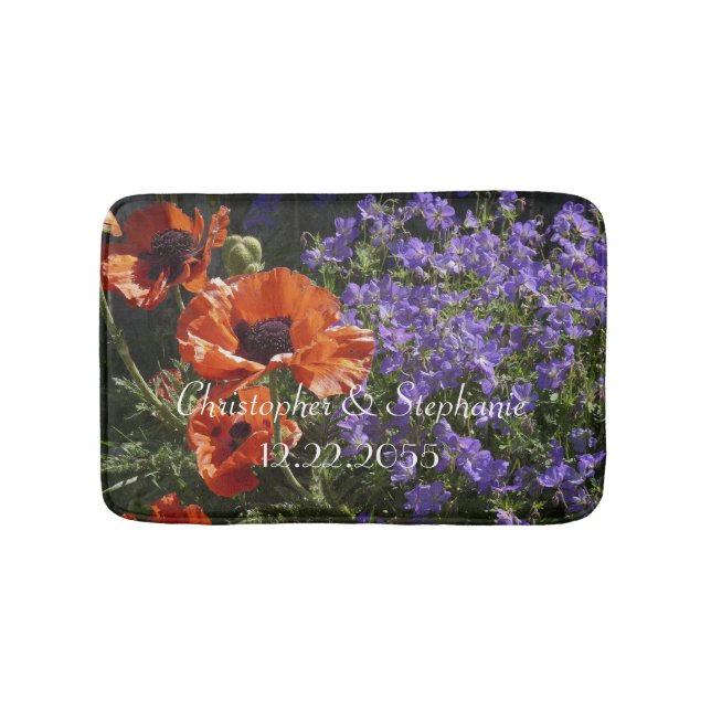 Alfombrilla De Baño Naranja Poppies Nombre personalizado Plush (Anverso)