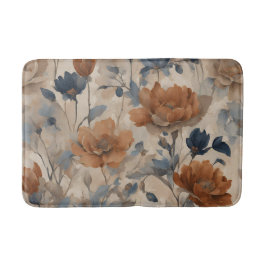 Alfombrilla De Baño Naranja Quemado Beige Dusty Navy Floral Azul